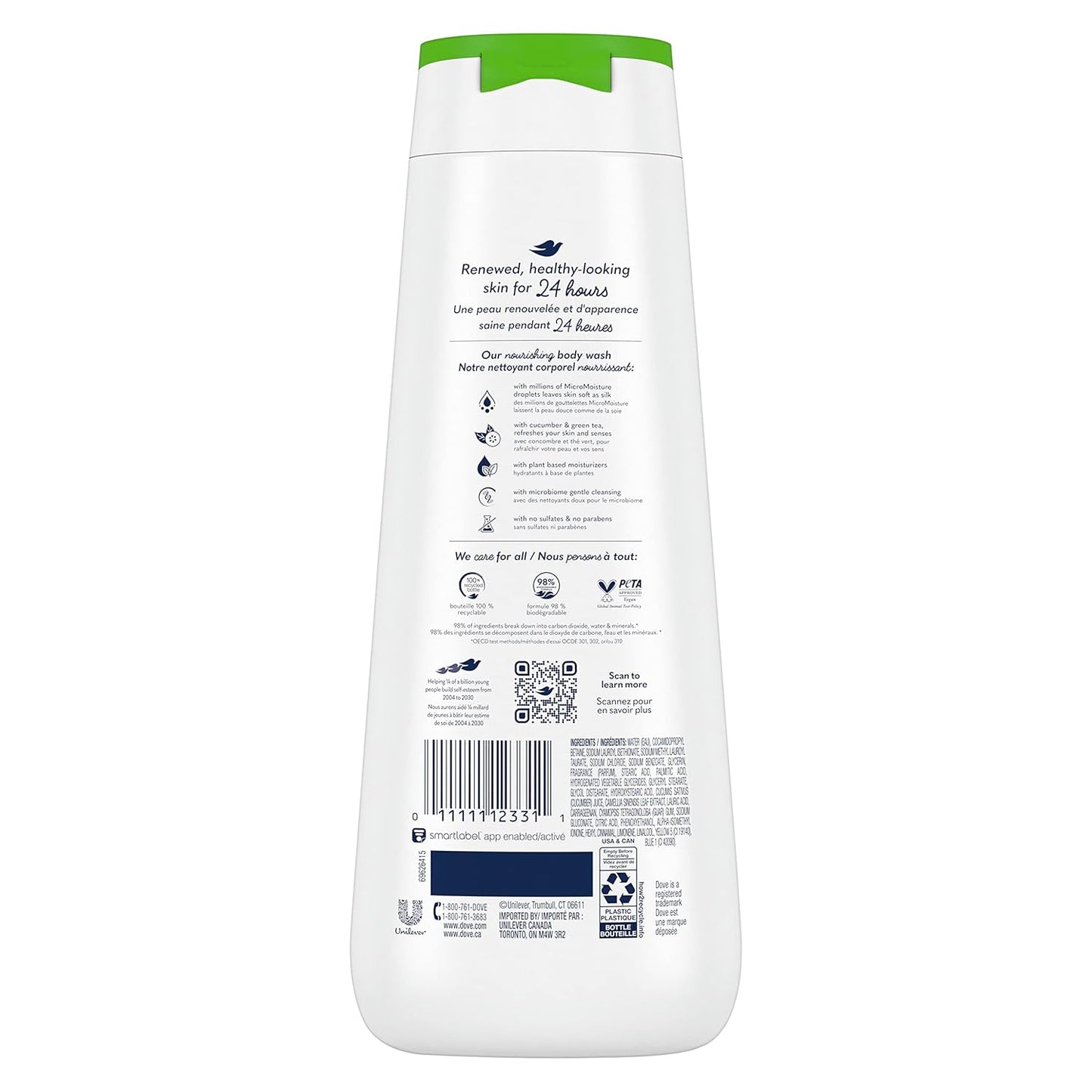 Dove Body Wash Refreshing Cucumber and Green Tea 4 Count Refreshes Skin Cleanser That Effectively Washes Away Bacteria While Nourishing Your Skin 20 oz