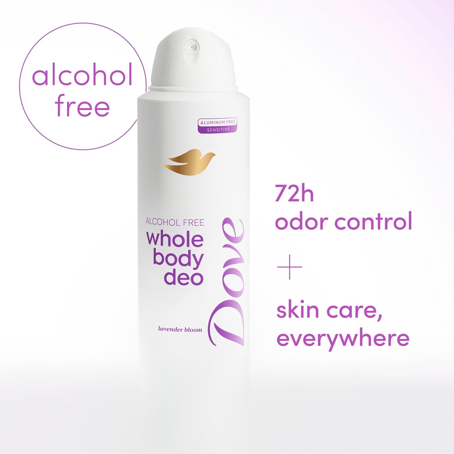 Dove Whole Body Deo Alcohol Free Deodorant Spray for Women 72-hour odor control Lavender Bloom 4 oz