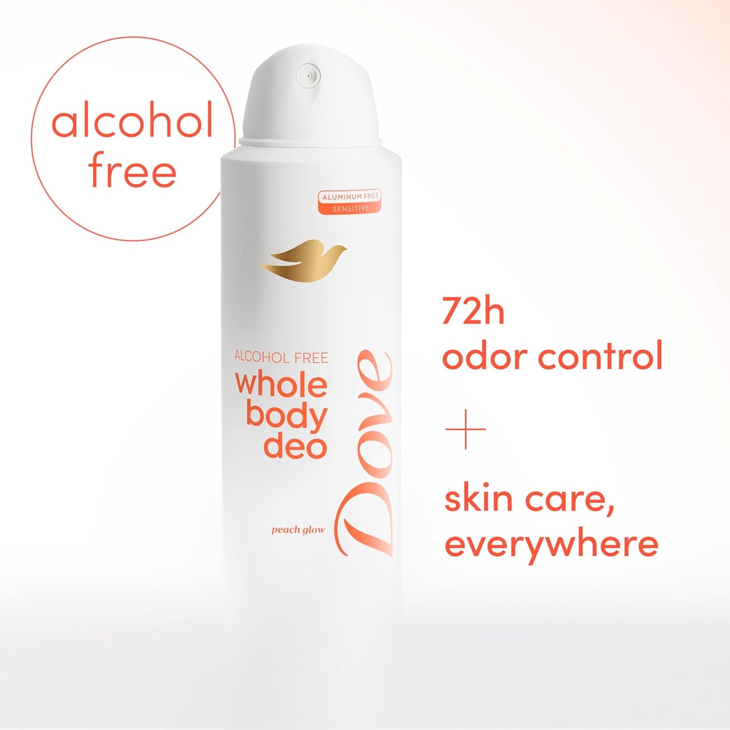 Dove Whole Body Deo Alcohol Free Deodorant Spray for Women 72-hour odor control Peach Glow 4 oz
