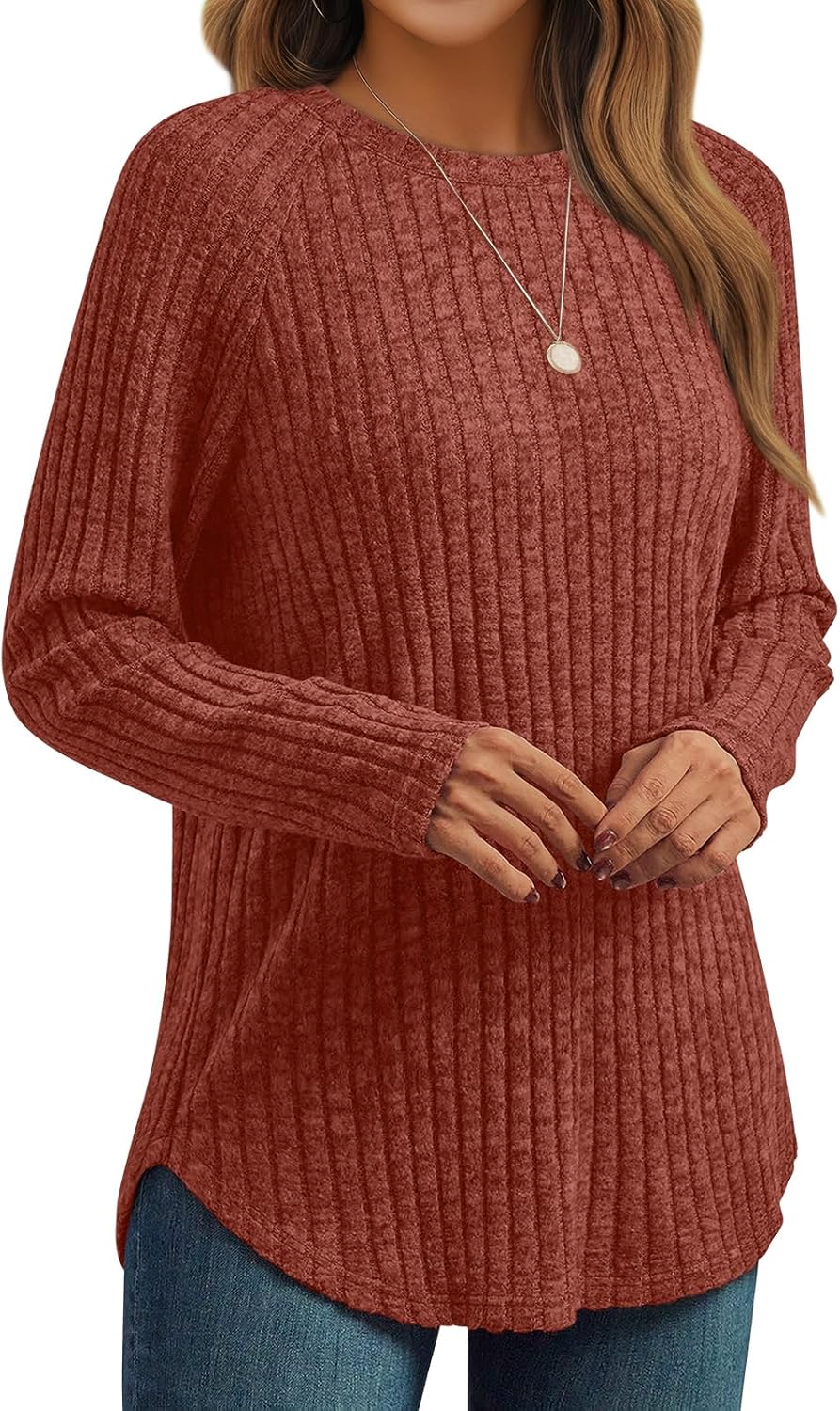 7DAY'S Womens Long Sleeve Shirts Fall Fashion Tops 2025 Crewneck Dressy Sweaters Tunic Winter Clothes Casual Outfits