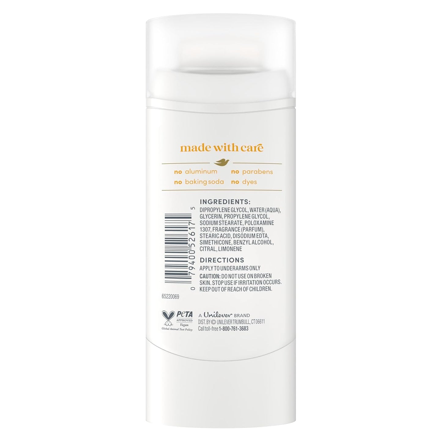 Dove Deodorant Stick Citrus Pop for 72 Hour Odor Protection Aluminum Free 2.4 oz