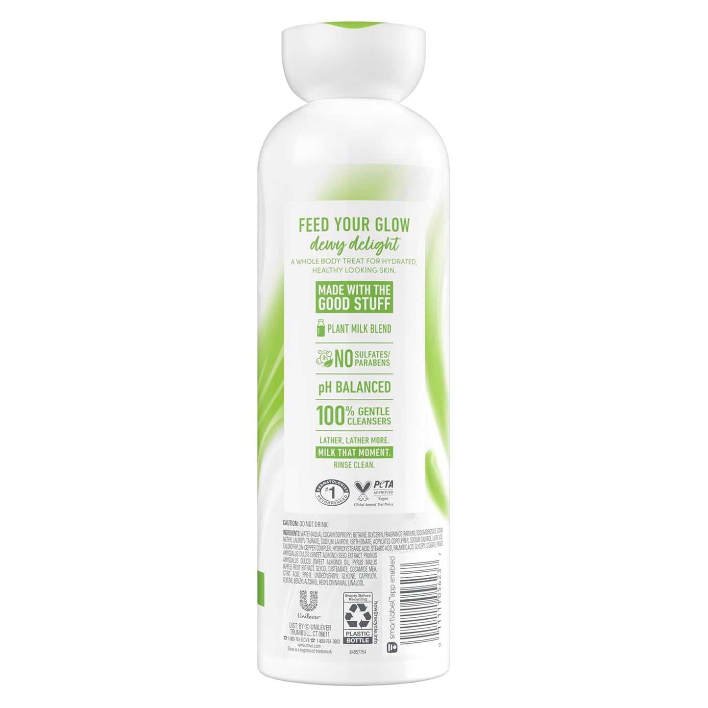 Dove Plant Milk Cleansing Body Wash Almond Milk & Green Apple for Moisturized Skin Gentle Cleanser, No Sulfates or Parabens, pH balanced 17.5 fl oz