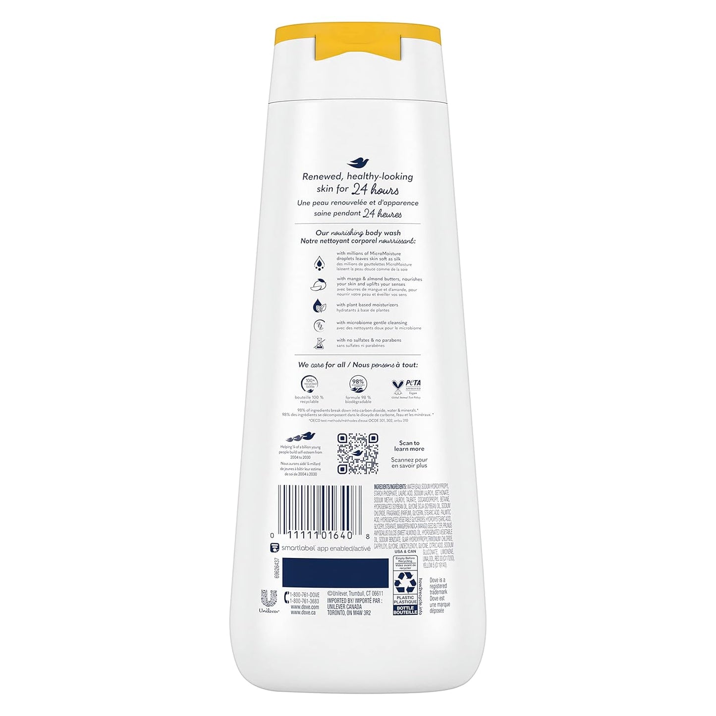 Dove Body Wash Glowing Mango & Almond Butter 4 Count for Renewed, Healthy-Looking Skin Gentle Skin Cleanser with 24hr Renewing MicroMoisture 20 oz