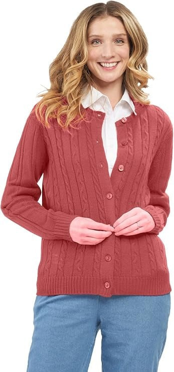 Cárdigan clásico de punto trenzado con botones para mujer de acrílico suave