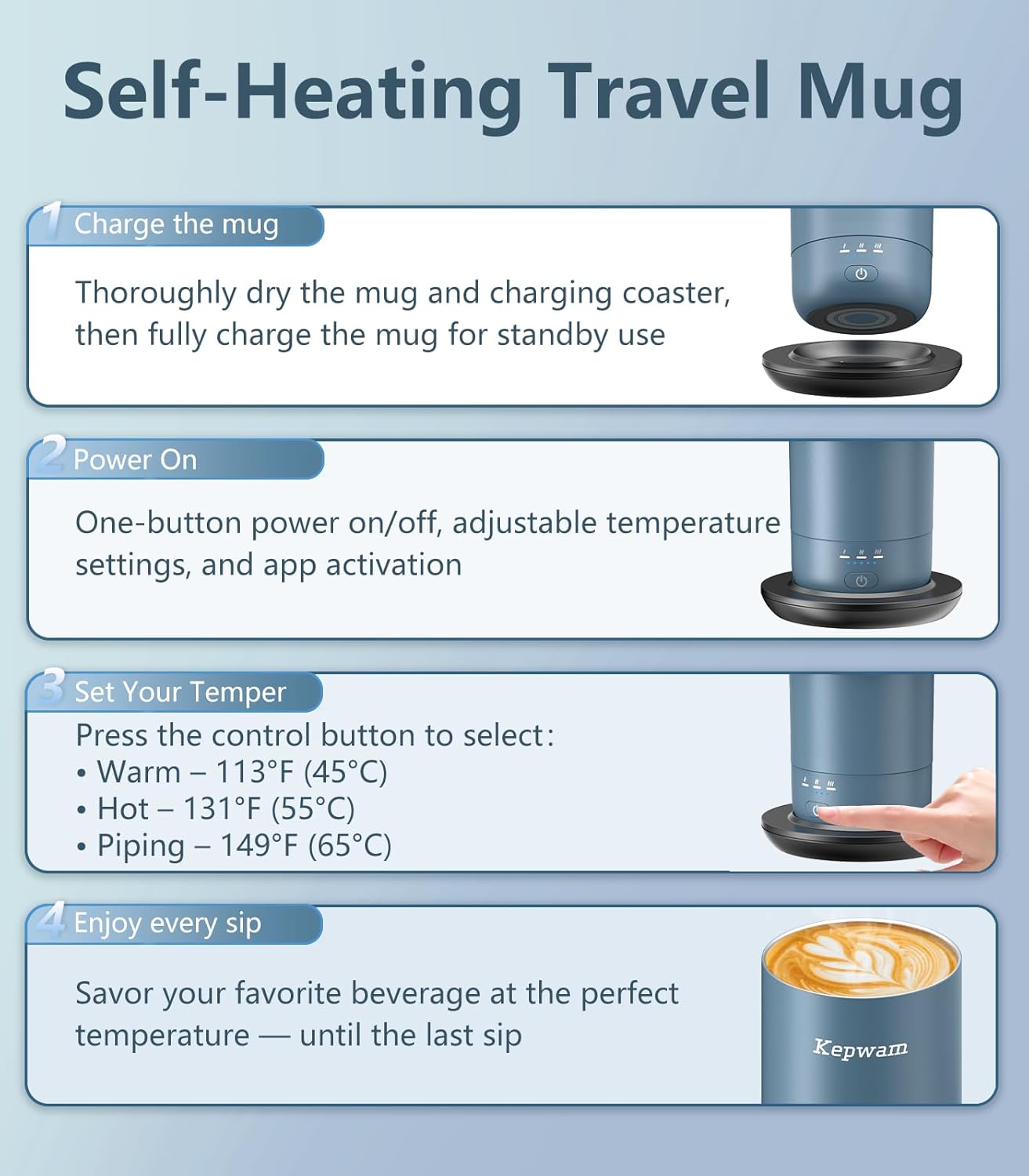 Self-Heating Travel Mug 20oz, Temperature-Controlled Coffee Warmer Mug, Smart Travel Coffee Mug Keep Coffee Drinks Hot, Heated Mug Great for Driver Outdoor Fits Car Cup Holders