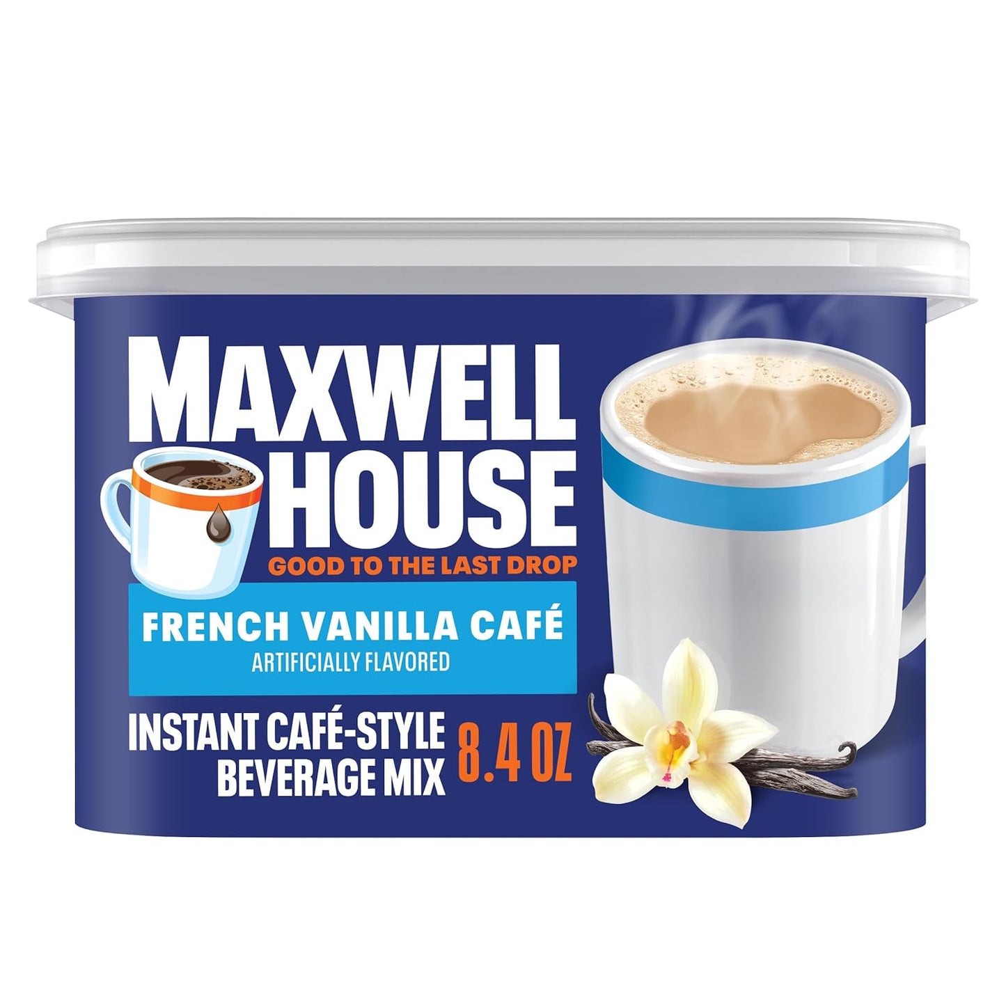 Maxwell House Instant Cafe-Style Beverage Mix, Easy to Prepare, 1 Canister, for Quick Morning Coffee or Afternoon Treat, French Vanilla Cafe, Kosher Dairy, 8.4 oz