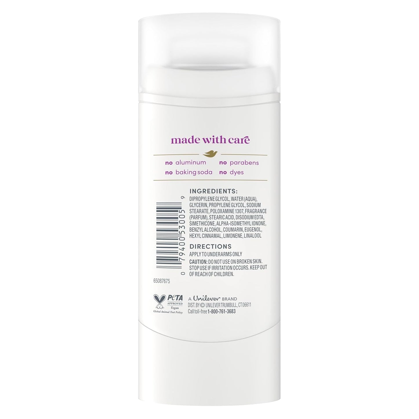 Dove Deodorant Stick for 72 Hour Odor Protection Coconut & Pink Jasmine Aluminum Free 2.4 oz