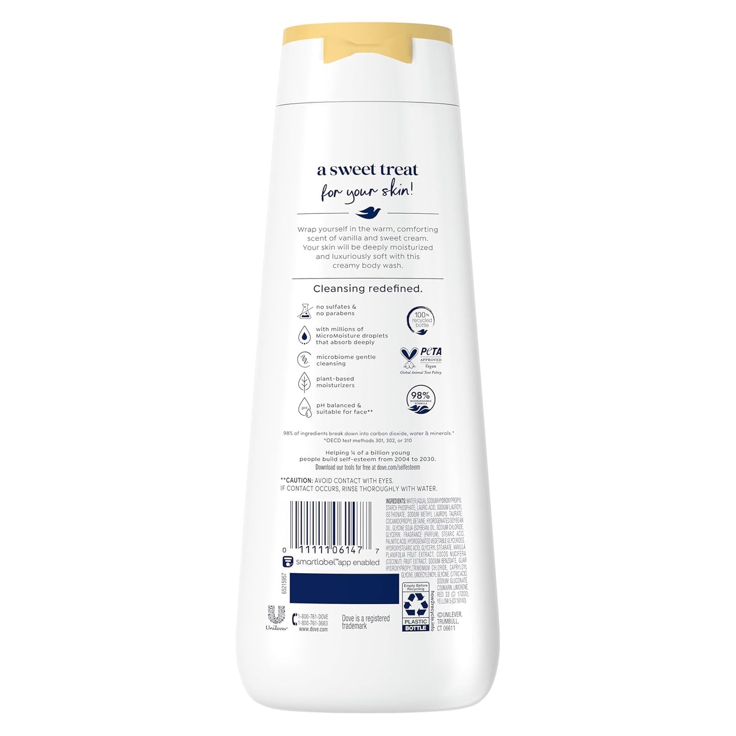 Dove Indulge Body Wash Warm Vanilla + Sweet Cream for Hydrated & Soft Skin 20 FO