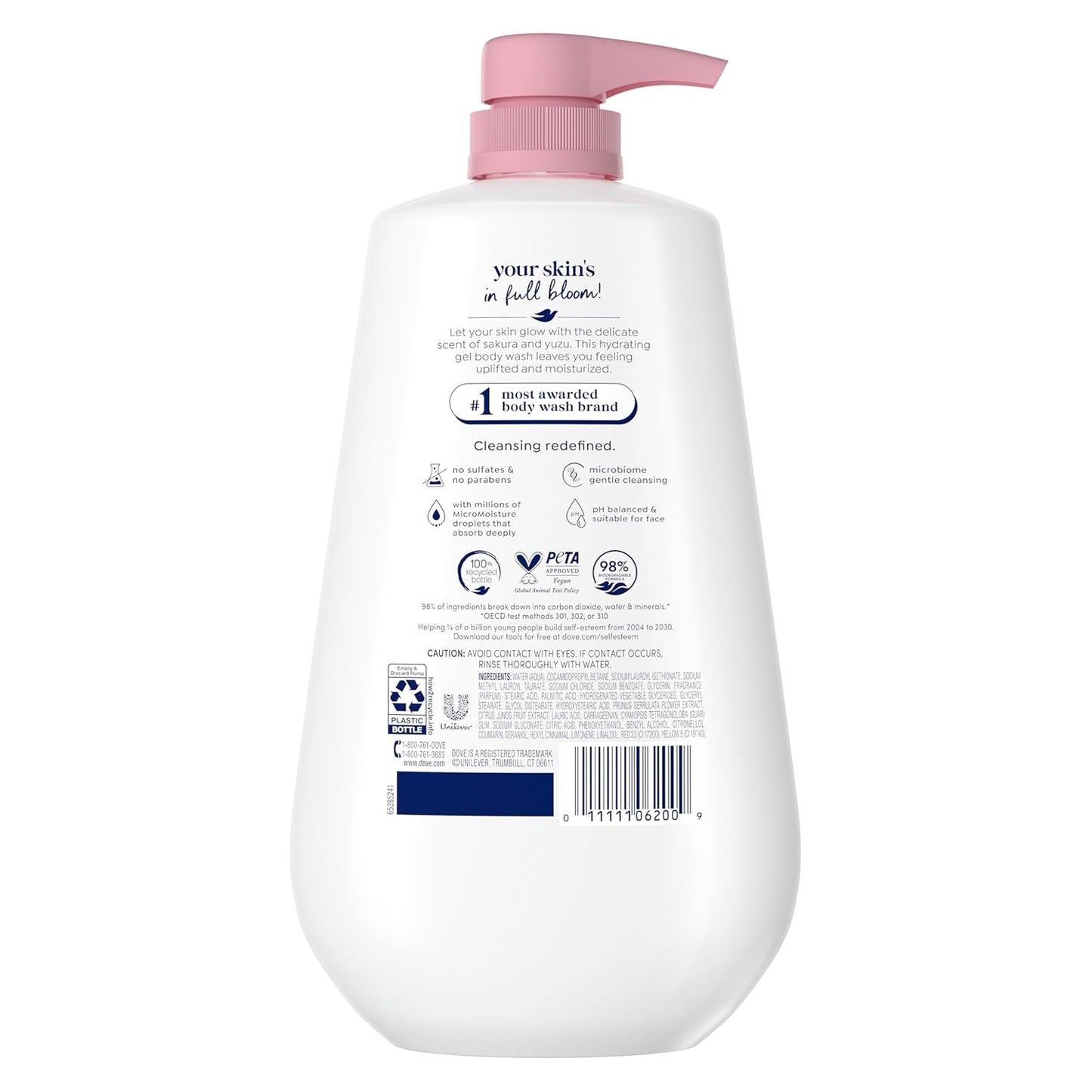 Dove Sakura Body Wash Uplift Sakura Blossom and Yuzu for 24hr Lotion-Soft Skin Moisturizing Skin Cleanser with No Sulfates No Parabens 30.6 Fl Oz