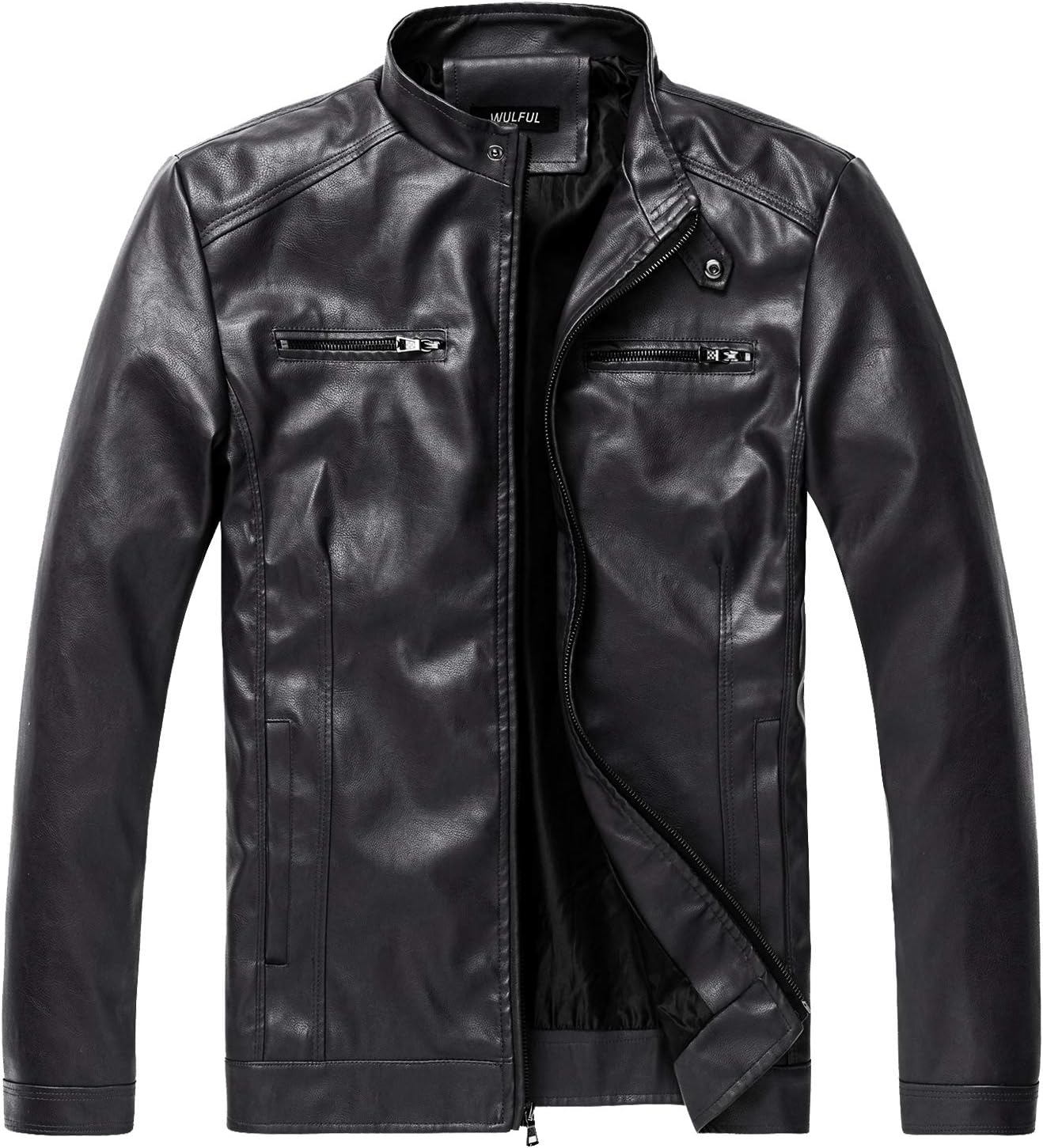 7DAY'S Men's Stand Collar Leather Jacket Motorcycle Lightweight Faux Leather Outwear