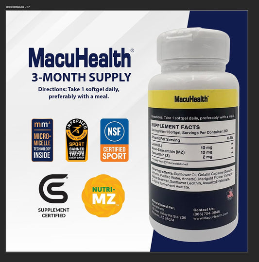 MacuHealth Triple Carotenoid Formula - Eye Vitamins for Adults, 90 Softgels