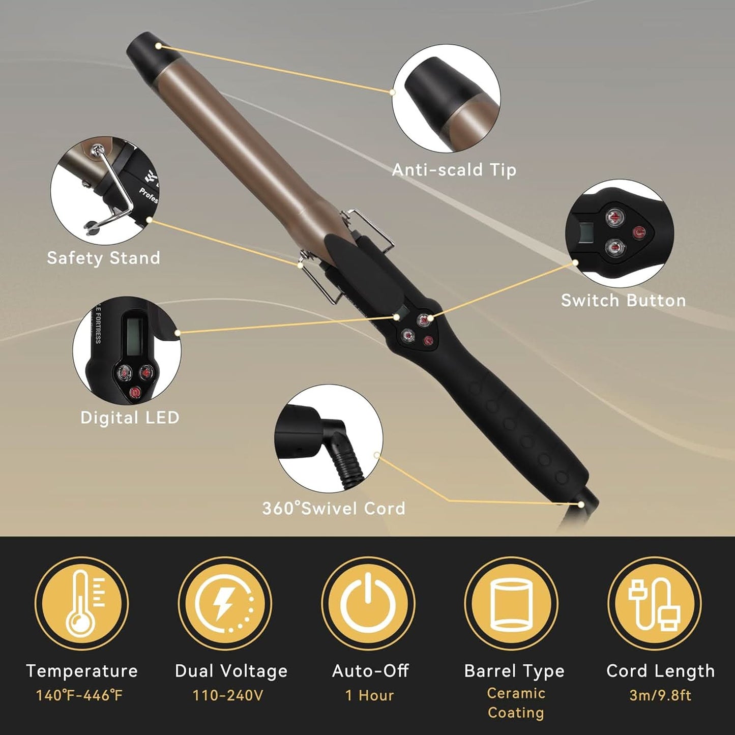 Eagle Fortress 1" Ceramic Curling Iron - Curling Wand JPA010