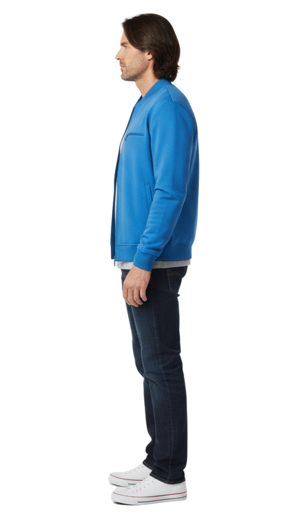 Chaqueta de béisbol de forro polar clásica con cremallera para hombre en tejido ligero de mezcla de algodón con un toque deportivo