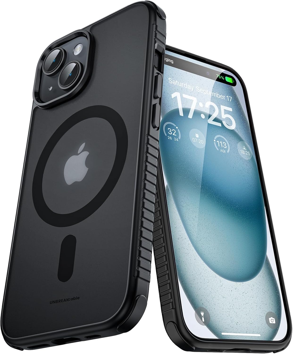 UNBREAKcable Case for iPhone 14 & iPhone 13, [Compatible with MagSafe] [Military Grade Shockproof] [Non-Slip] Translucent Matte Back and Soft TPU Edge Protective Case for iPhone 14/13 6.1", Black