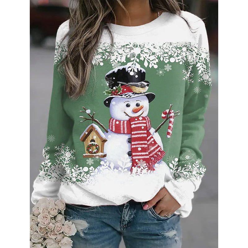 Suéter Holgado Estampado Muñeco de Nieve – Tejido Informal Navideño para Mujer