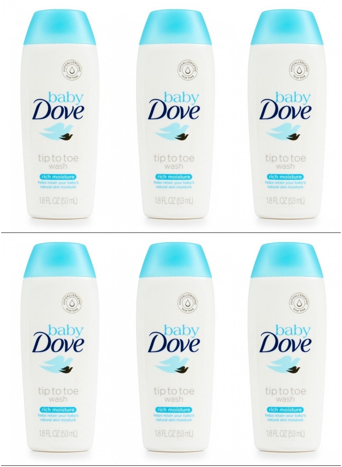 Baby Dove Body Wash Tip To Toe Sensitive Moisture 1.8 Oz Travel Size (Pack Of 6)
