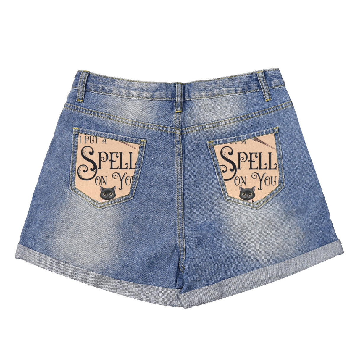 I Put a Spell On You Light Blue Denim Shorts with Dual Pockets Design