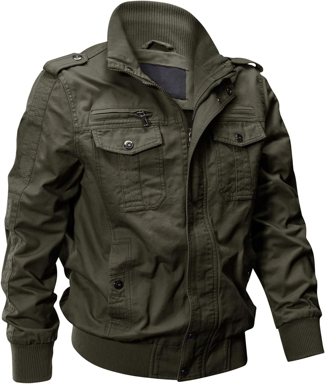 7DAY'S Men's Cotton Lightweight Multi Pockets Zip Front Stand Collar Military Jackets Windbreaker