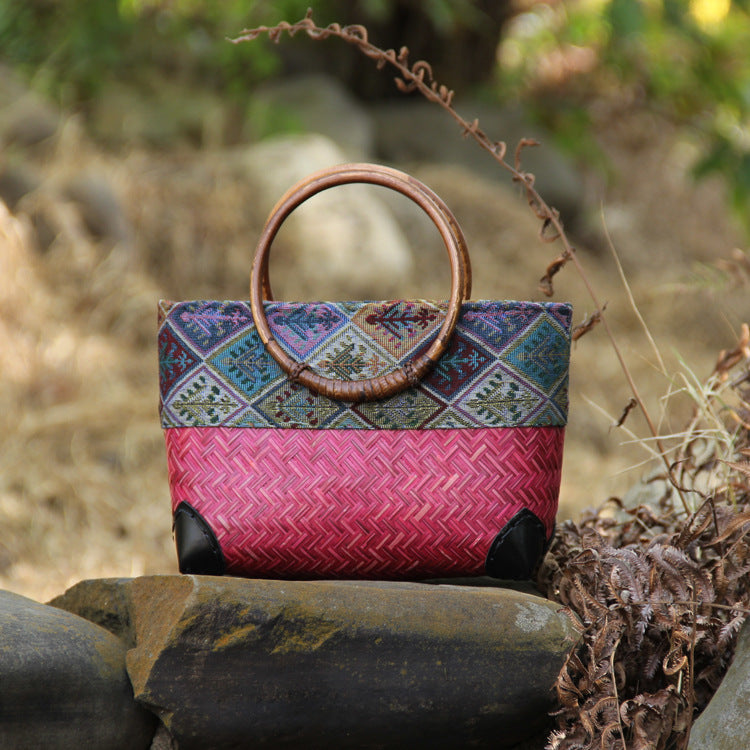 Women's Ethnic Style Bamboo Woven Handbag