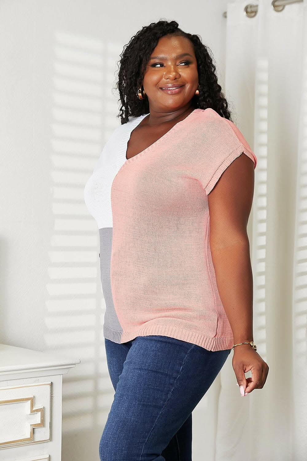 Sweaters Trendsi Color block v-neck knit top