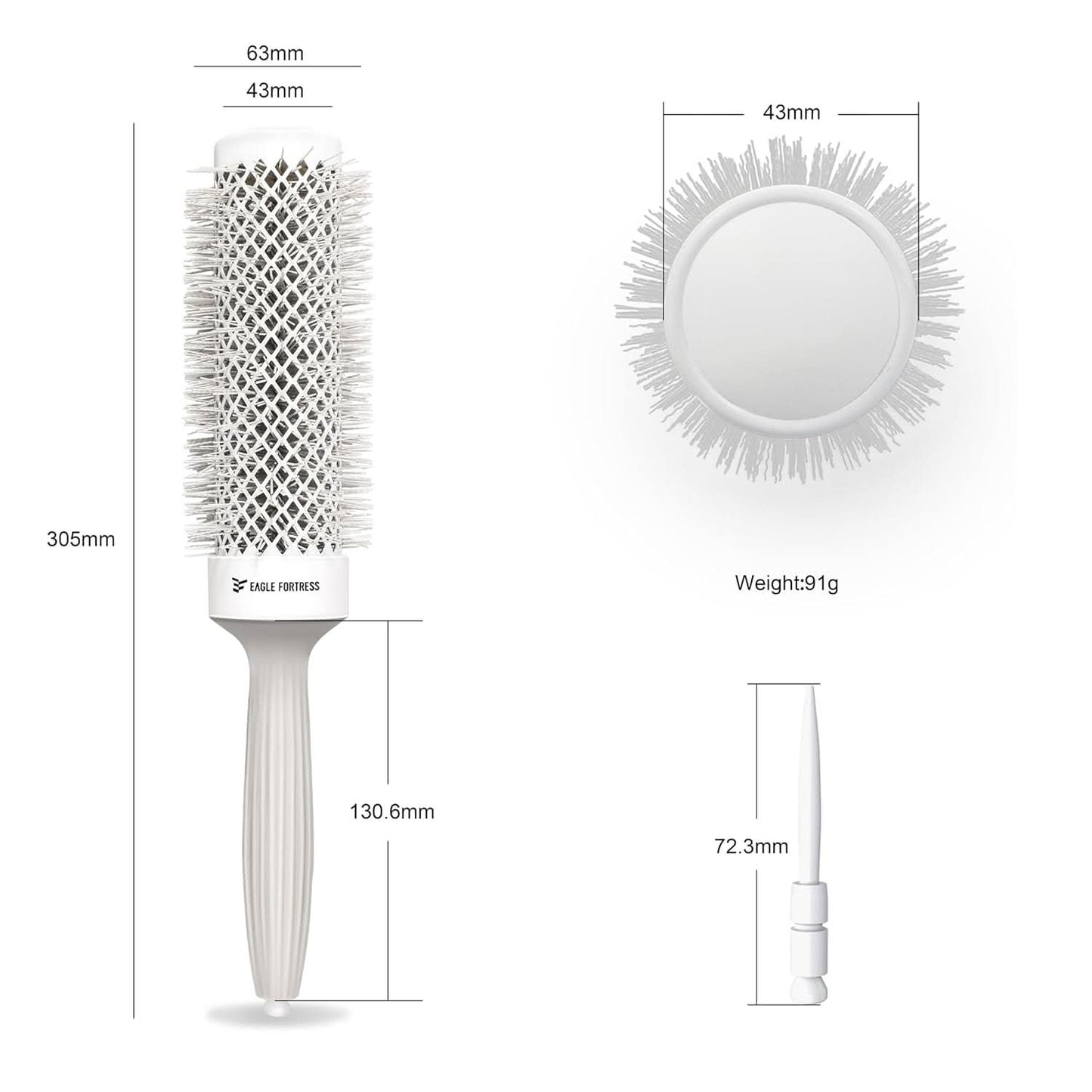 Eagle Fortress XL Ceramic + Ionic Round Hair Brush 1.69 in - Grey