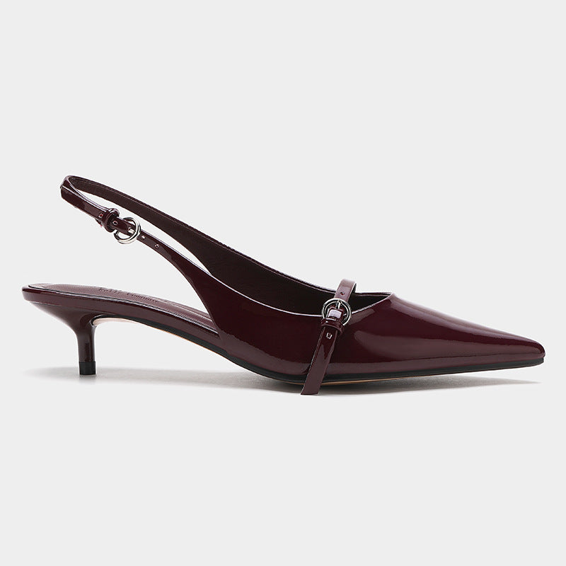 Wine Red Retro Style Pointed-Toe Sandals