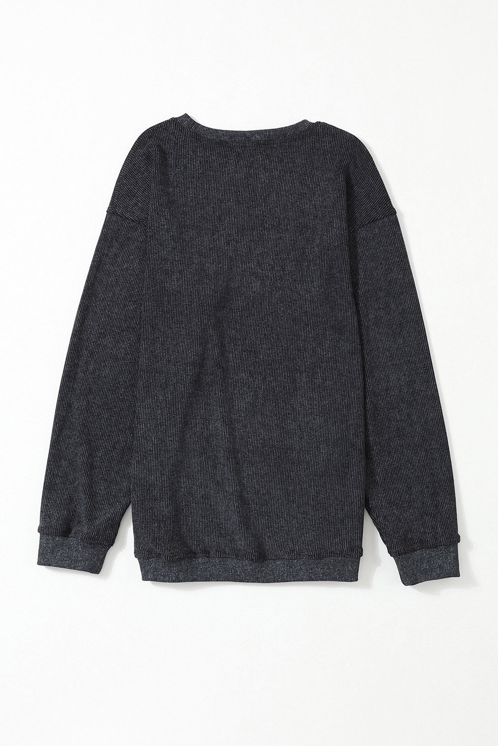 Sudadera Rosa Sólida de Punto Acanalado y Cuello Redondo