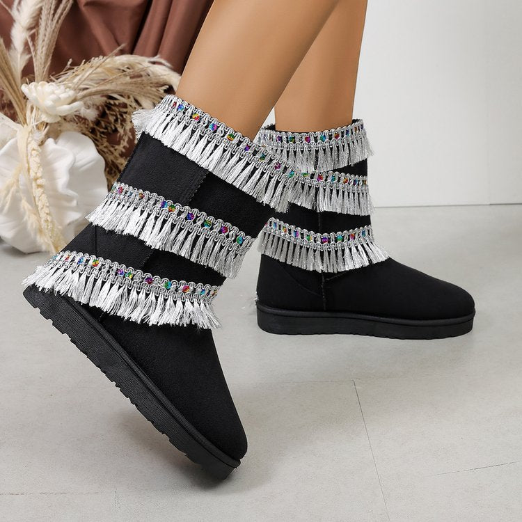 Women's Tassel Beaded Platform Short Shaft Boots, 2026 New Autumn Winter Premium Comfortable Versatile Snow Boots