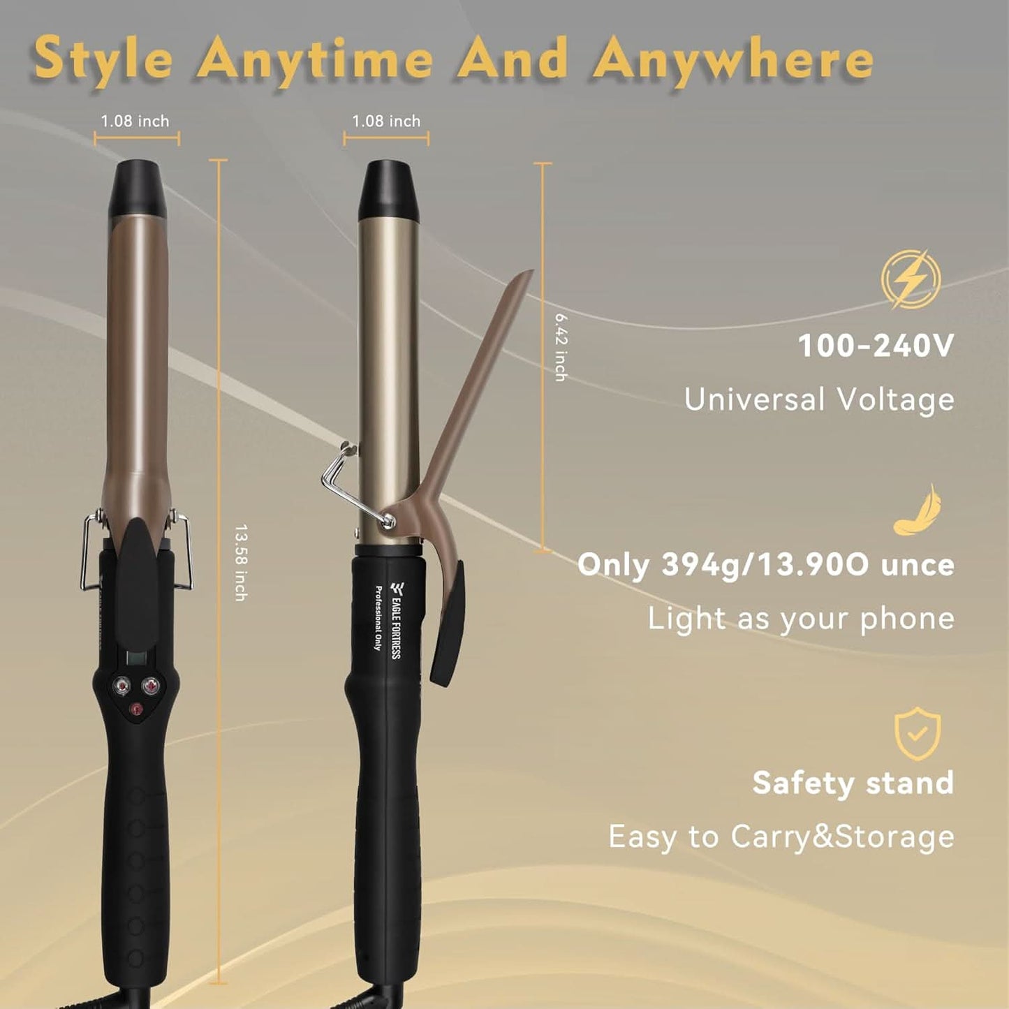 Eagle Fortress 1" Ceramic Curling Iron - Curling Wand JPA010
