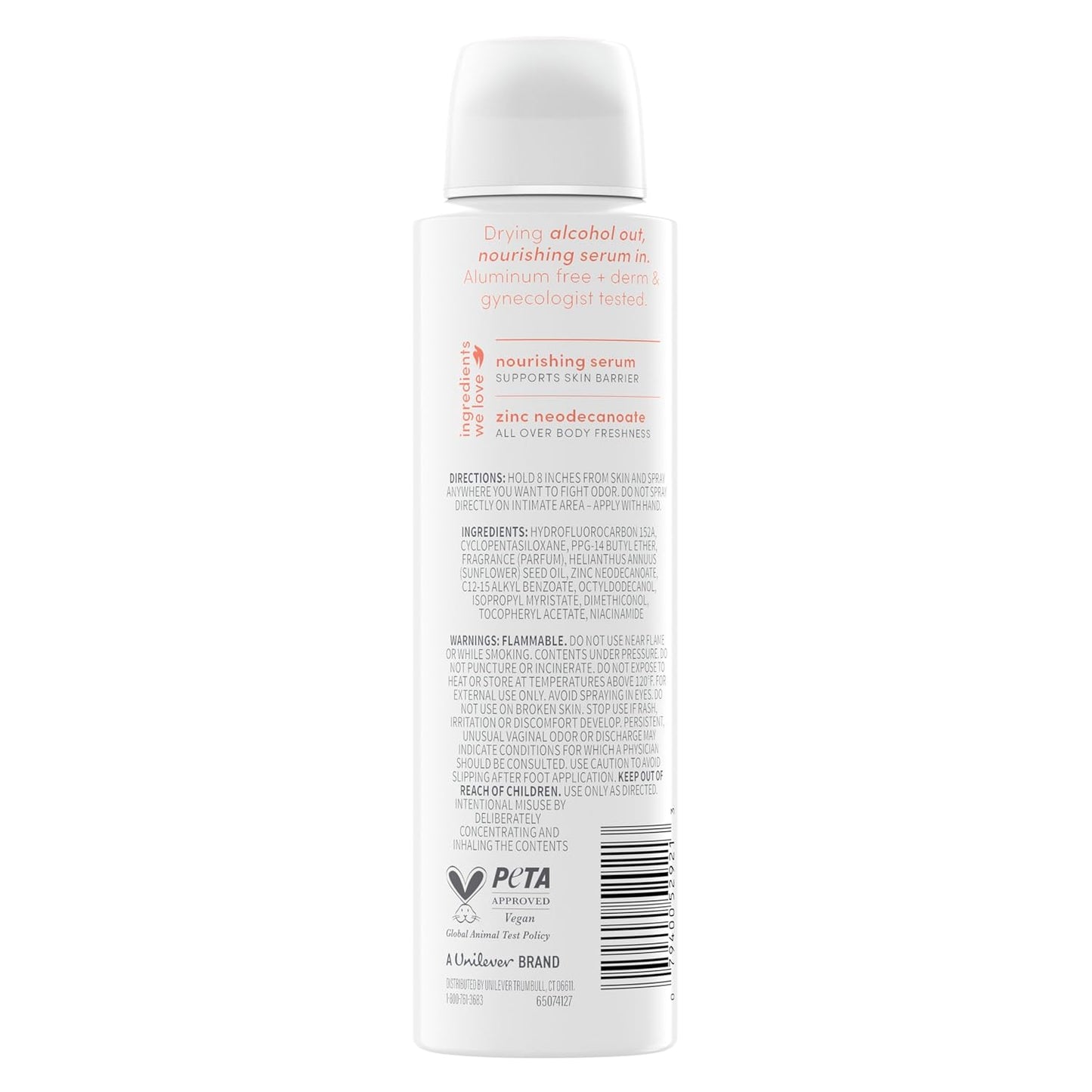 Dove Whole Body Deo Alcohol Free Deodorant Spray for Women 72-hour odor control Peach Glow 4 oz