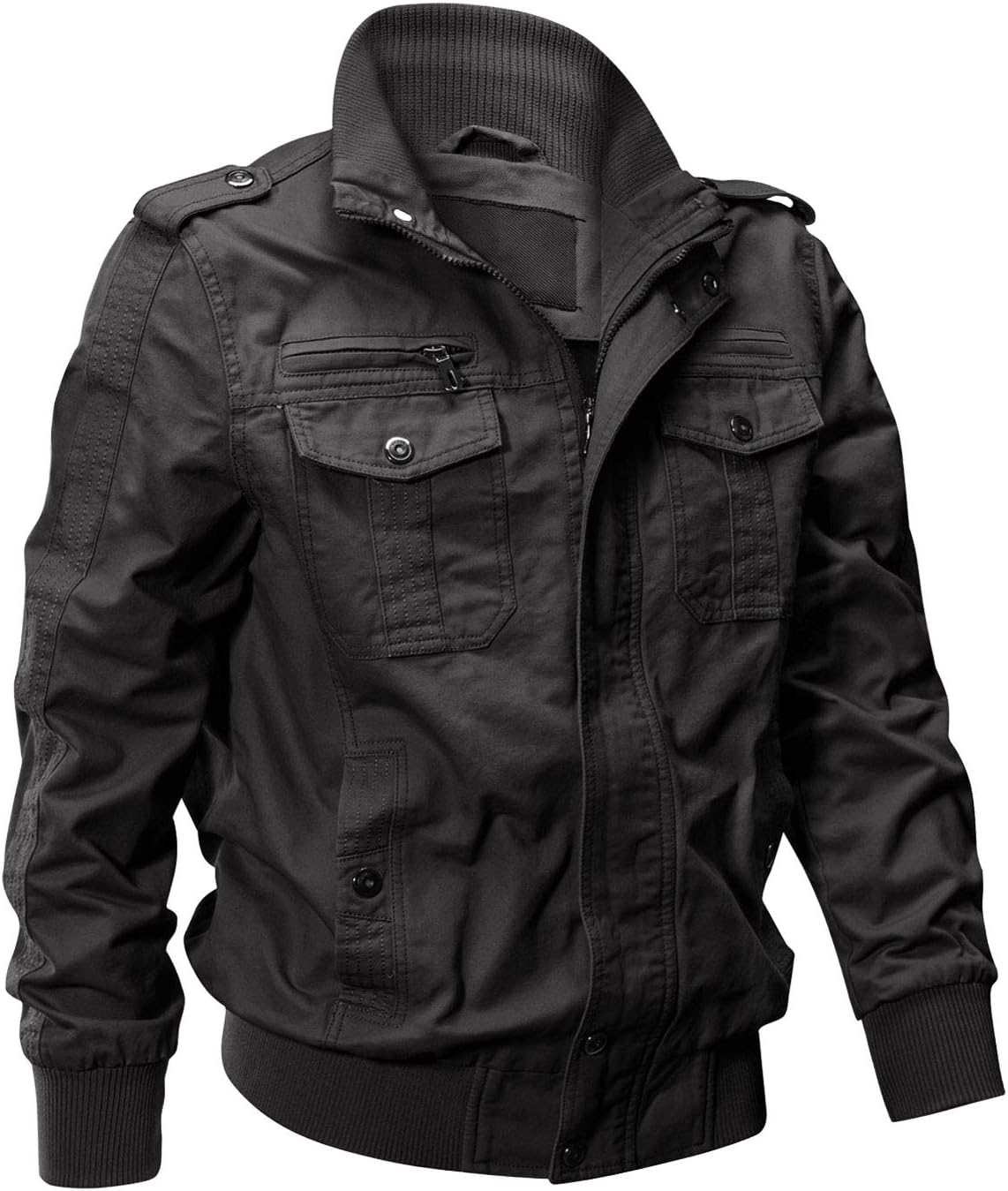 7DAY'S Men's Cotton Lightweight Multi Pockets Zip Front Stand Collar Military Jackets Windbreaker
