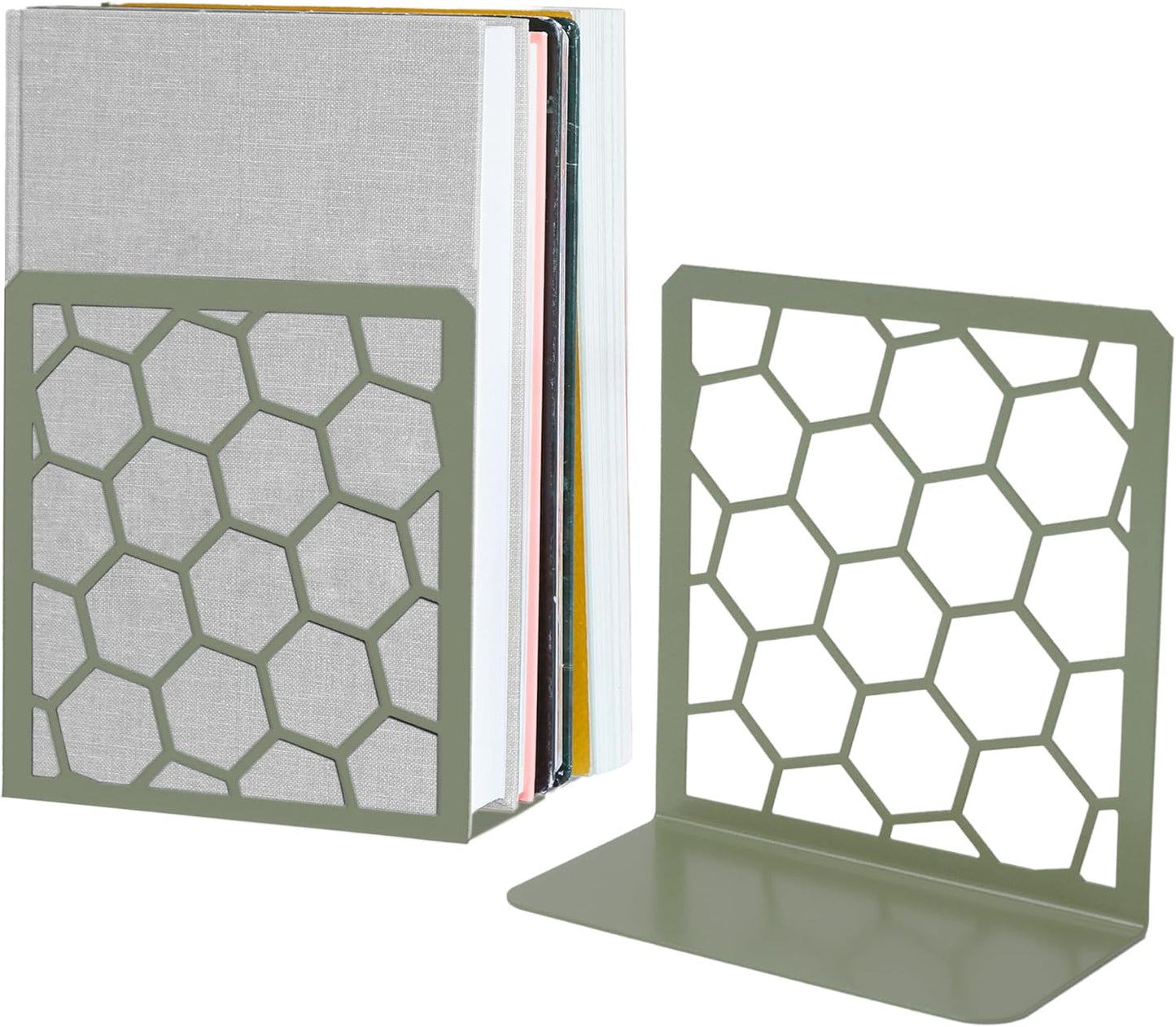Sujetalibros metálico en forma de panal de abeja – Sujetalibros geométrico moderno