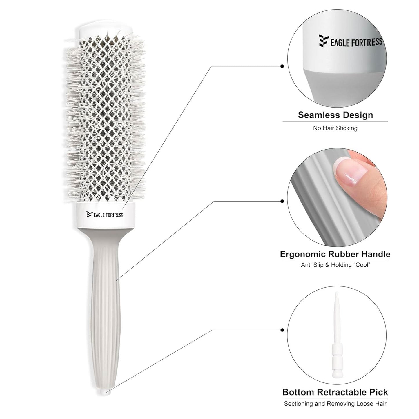 Eagle Fortress XL Ceramic + Ionic Round Hair Brush 1.69 in - Grey