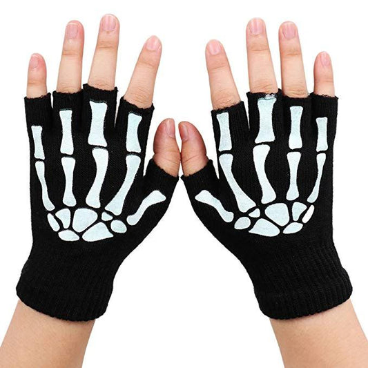 Men's Half Finger Skeleton Pattern Gloves