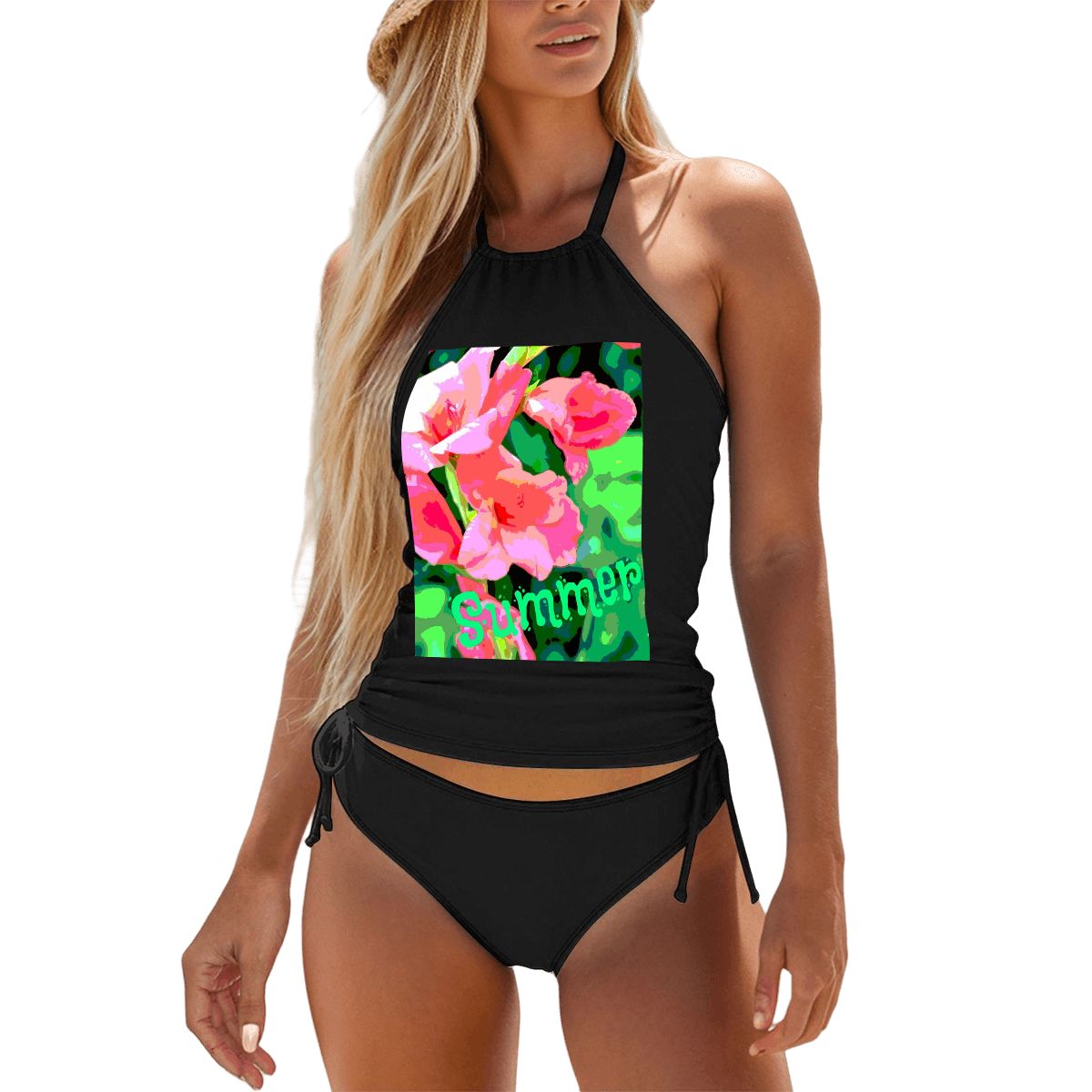 Women's Pink Gladiolas Summer Design Tankini Swimwear Set (Made in USA)
