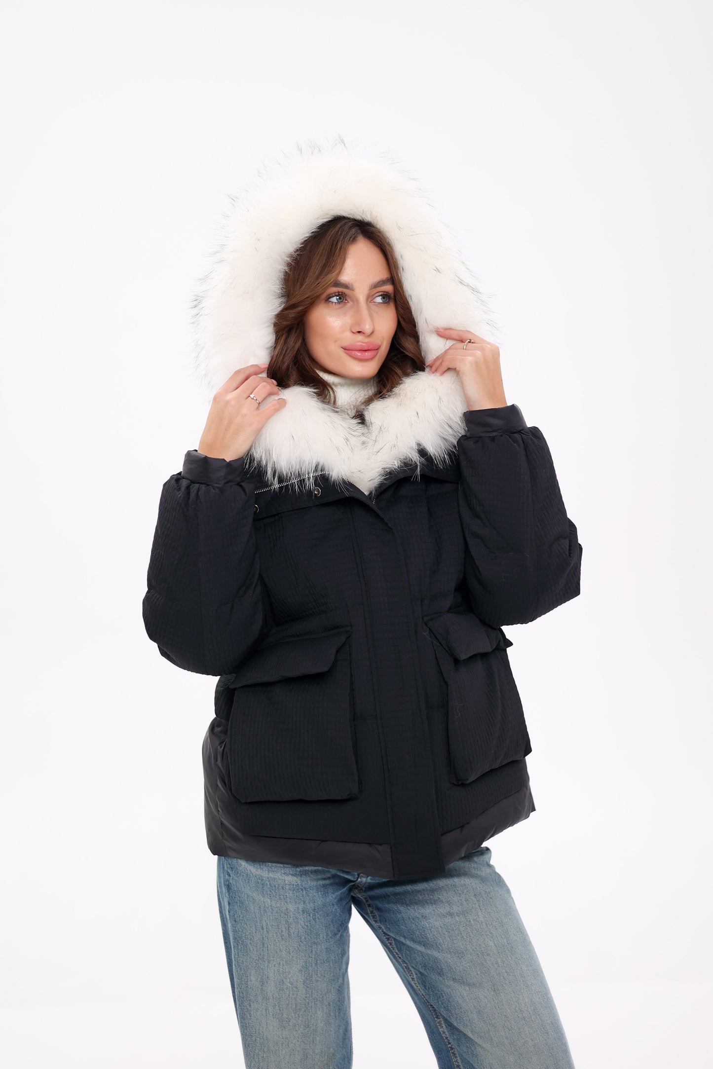 Parka de piel auténtica de zorro ártico con relleno de plumón