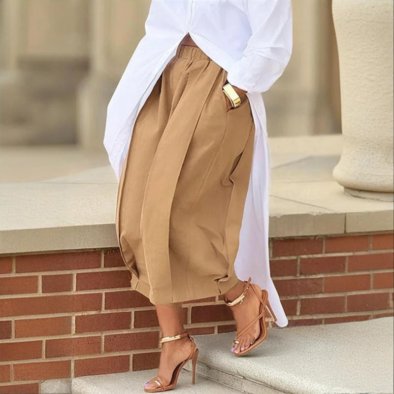 Pantalón Caprí Ancho de Algodón Liso para Mujer