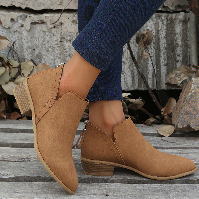 Women's Chunky Heel Zipper Back Ankle Boots