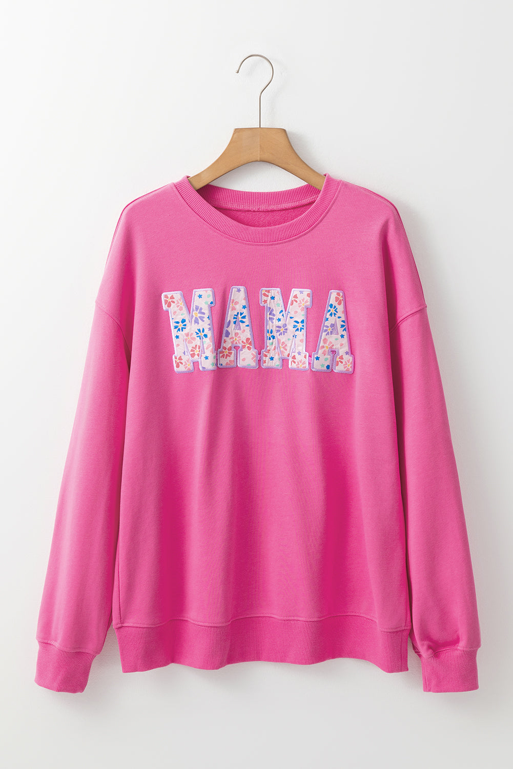 Sudadera con Gráfico Bordado MAMA Floral Rosa Roja