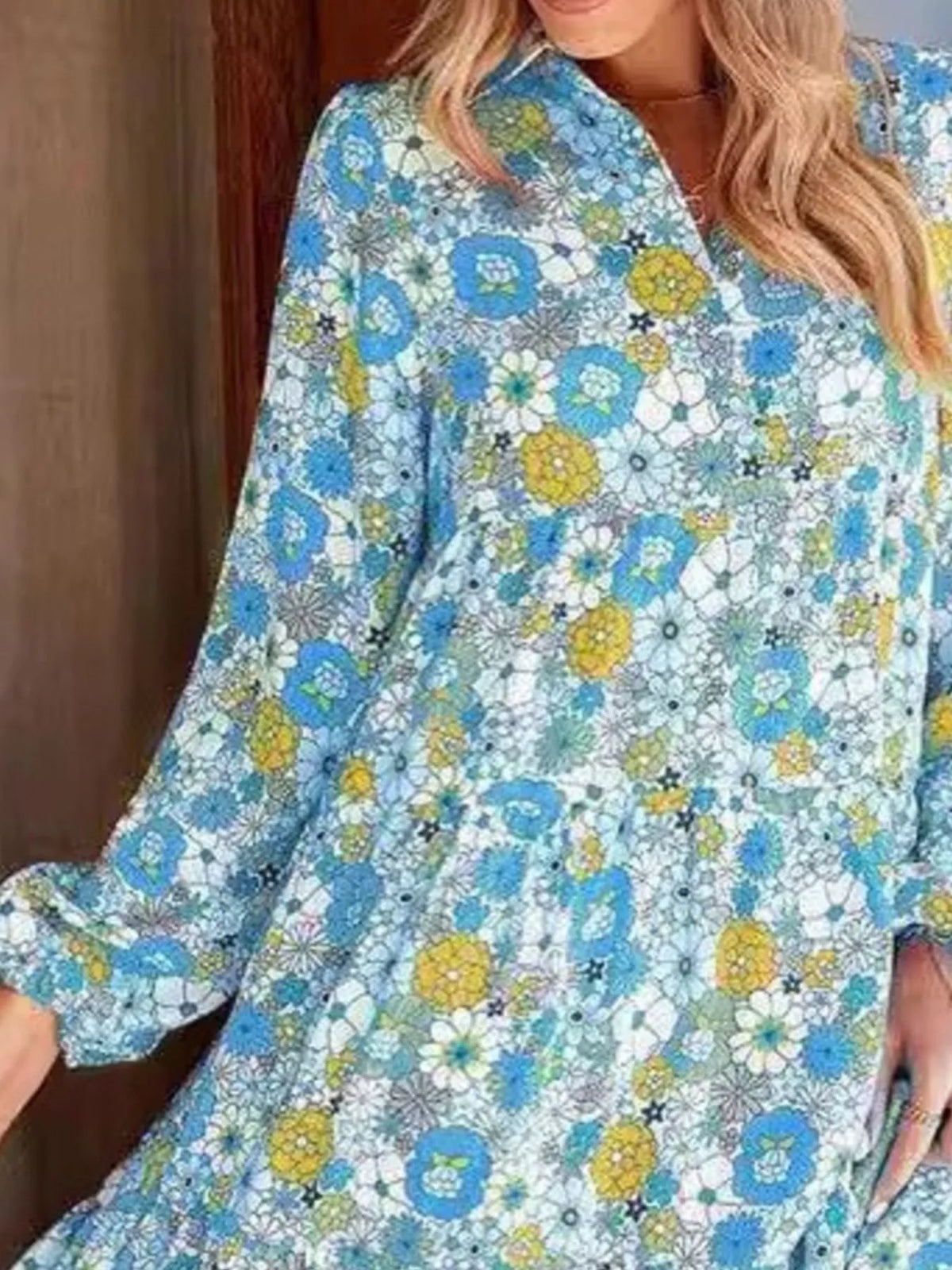 Floral Print Balloon Sleeve Midi Dress