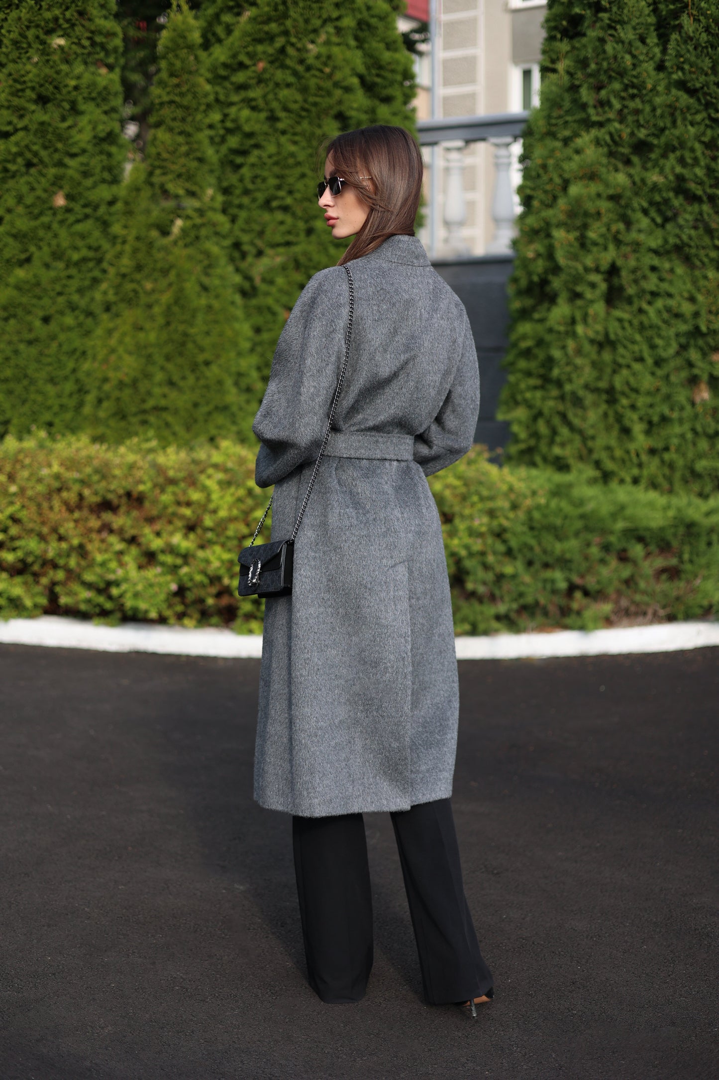 Abrigo de mezcla de lana de alpaca en gris suave