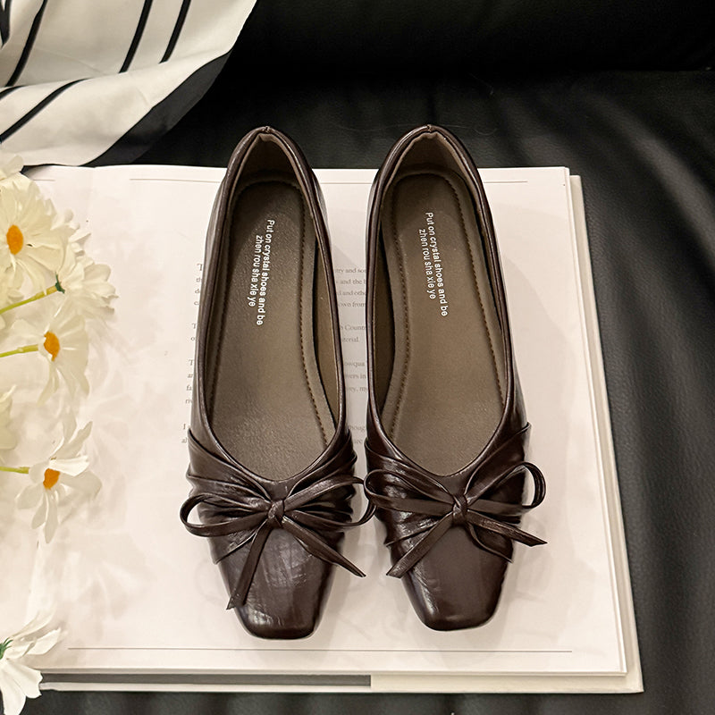 Low Cut Women Pumps Gentle Fairy Style Bow 2026 New Autumn Hidden Heel Evening Shoes Gorgeous Ballet Flats
