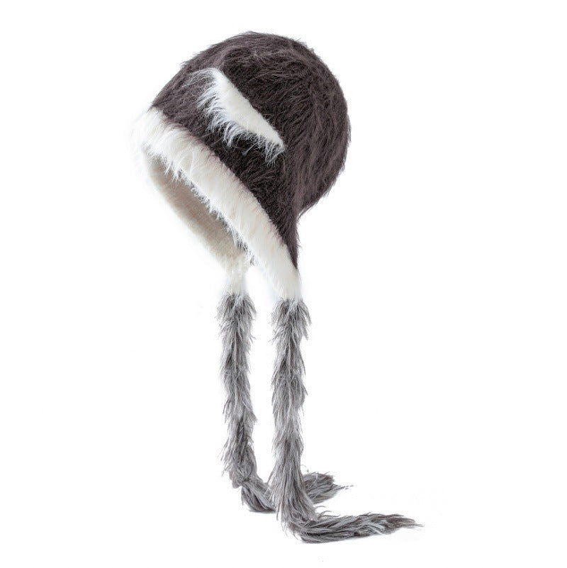 Gorro de punto de lana de visón con orejas de gato y protección para las orejas - Acogedor gorro con orejas de animales