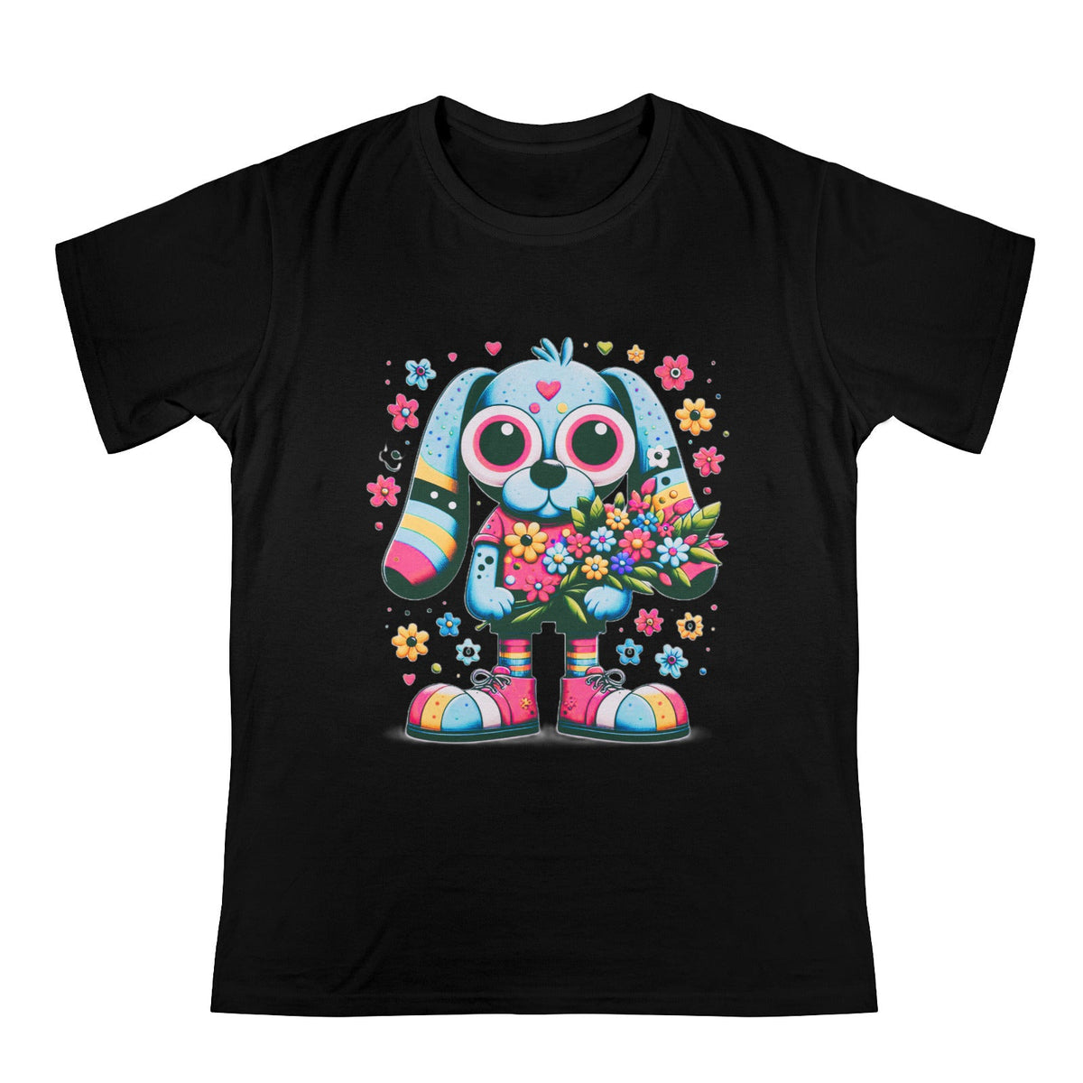 Cartoon Dog with Bouquet of Flowers Men's Heavy Cotton T-Shirt (Made in USA)