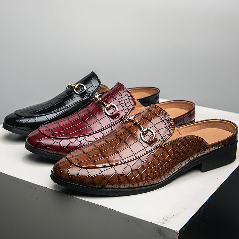 Men's Crocodile Texture Horsebit Mule Slippers