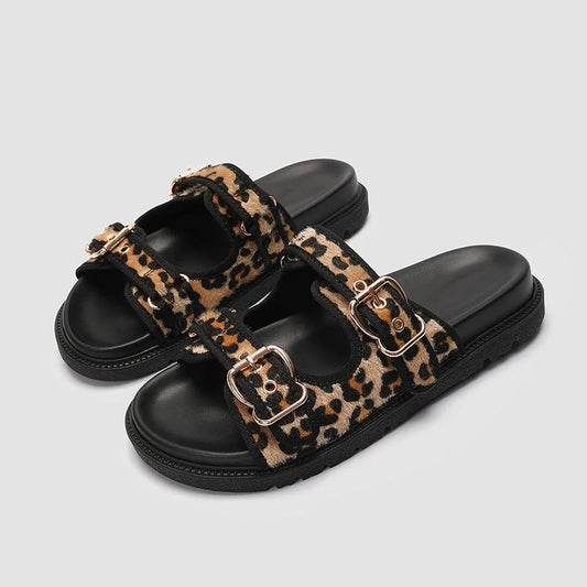 Zapatillas planas de punta redonda con estampado animal