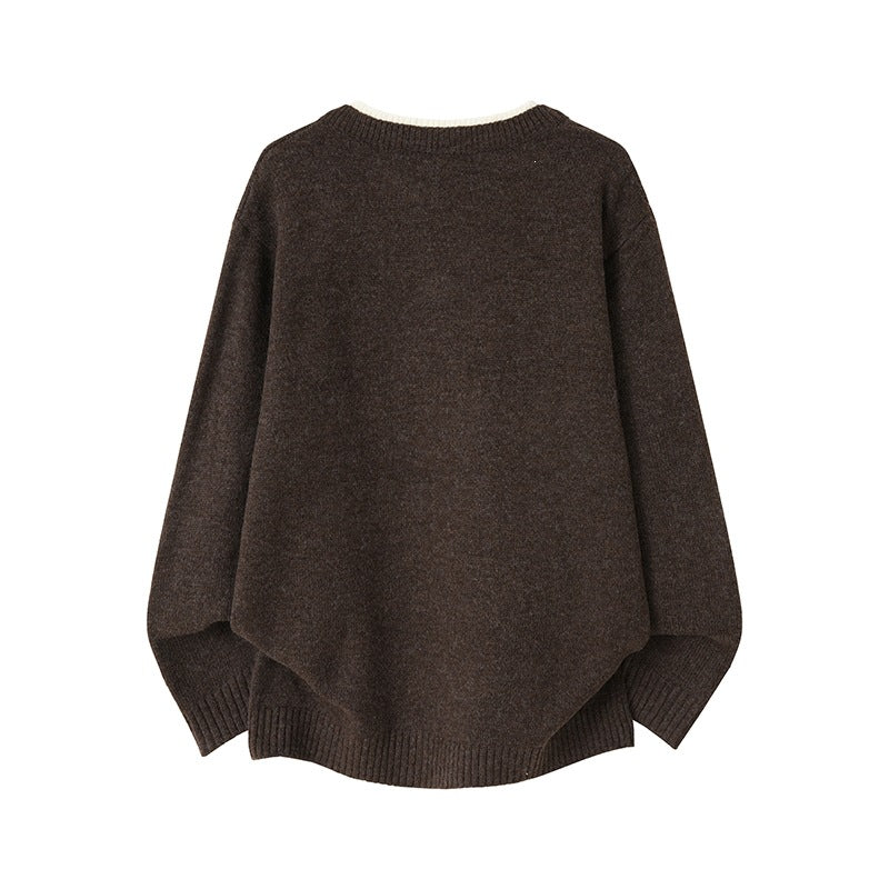 Mens Mock Two-Piece V-Neck Round-Neck Sweater