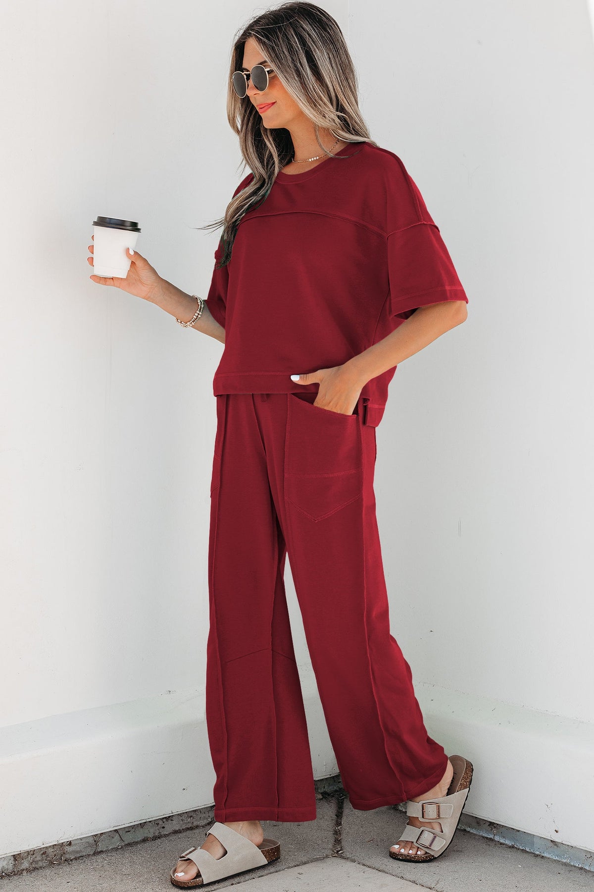 Women's Drop Shoulder Boxy Tee and Barrel Pants Set