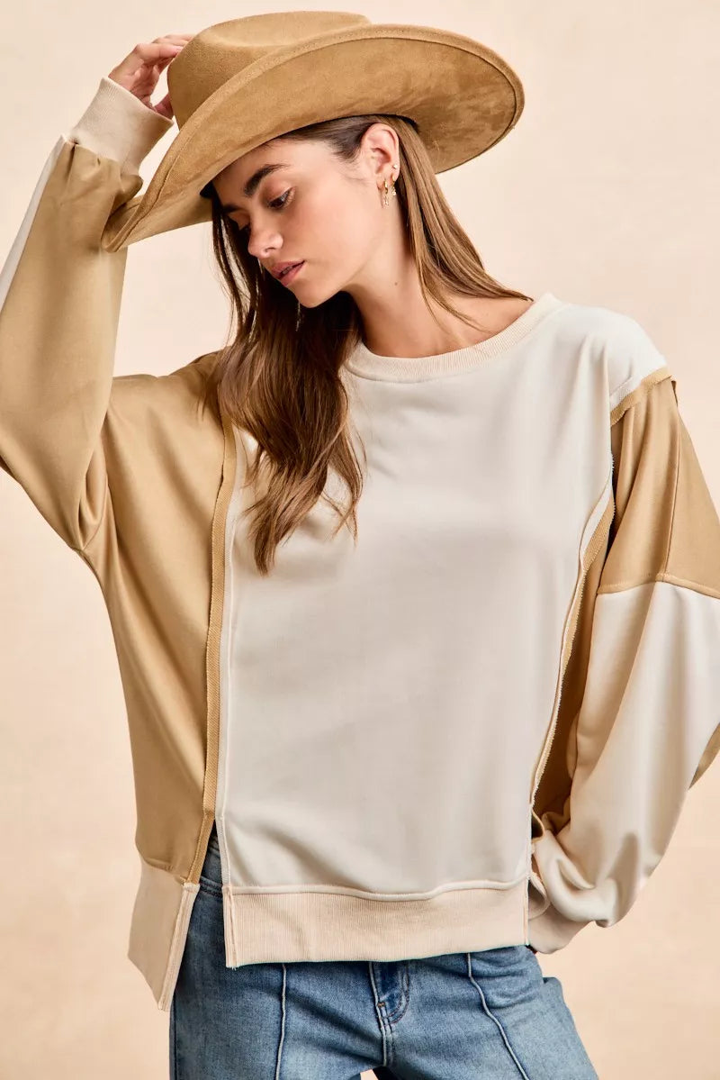 Top de Terry Francés Color Block BiBi con Detalle de Costura Abierta