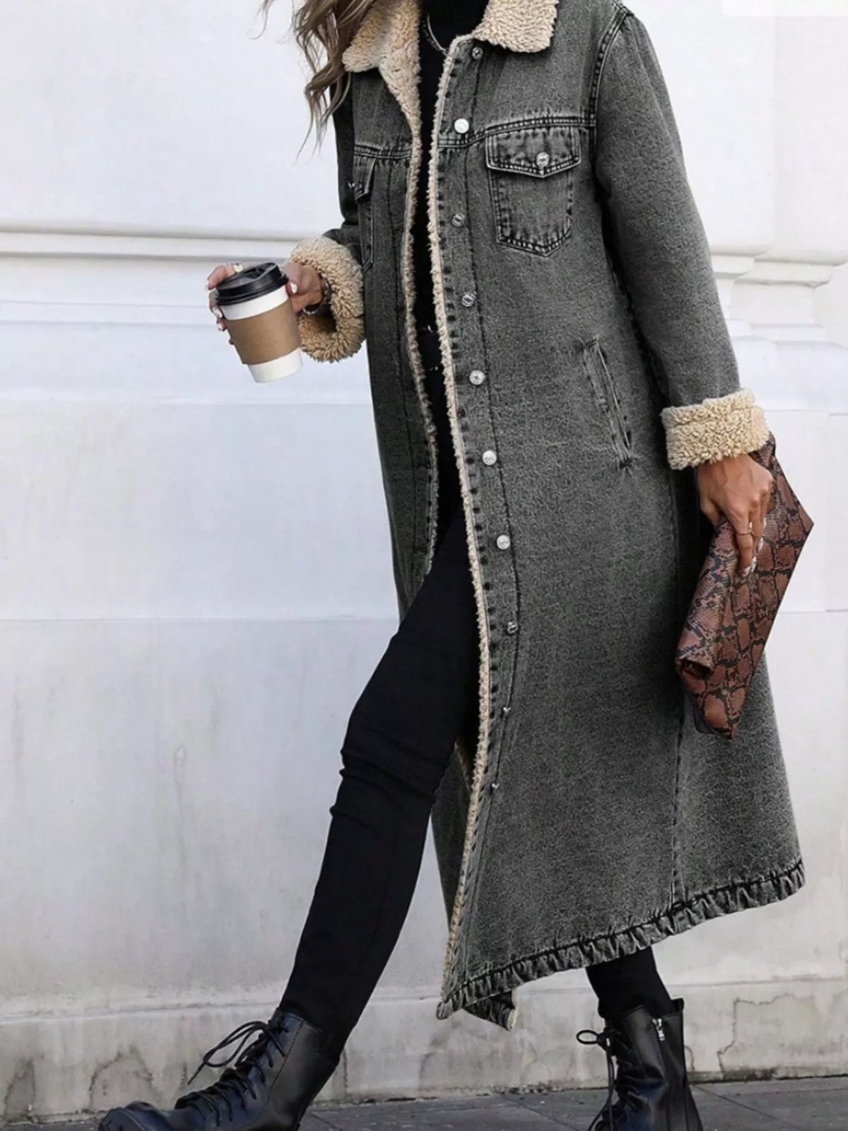 Sherpa Lined Longline Denim Jacket